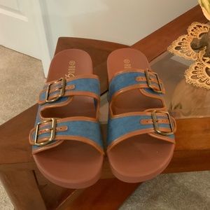 DENIM BROWN SLIDES SANDALS SIZE 11 NWOT